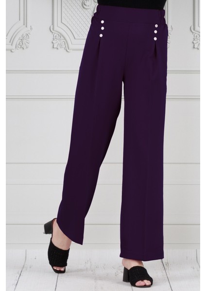 Pile Detaylı Üç Düğmeli Pantolon-Mor fiyatları