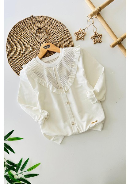 Dore Yaka Fırfır Detaylı Kız Çocuk sweat - Krem