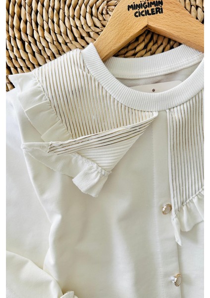 Dore Yaka Fırfır Detaylı Kız Çocuk sweat - Krem fiyatları