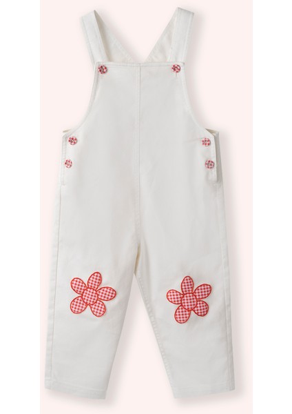 Kız Bebek Çiçek Detaylı Beyaz Salopet