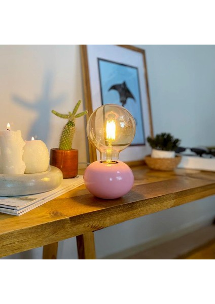 DML01049 - Pembe Küre Gövde 4W G95 Rustik Ampul Dekoratif Masa Üstü Lamba