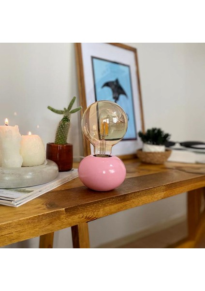 DML01049 - Pembe Küre Gövde 4W G95 Rustik Ampul Dekoratif Masa Üstü Lamba