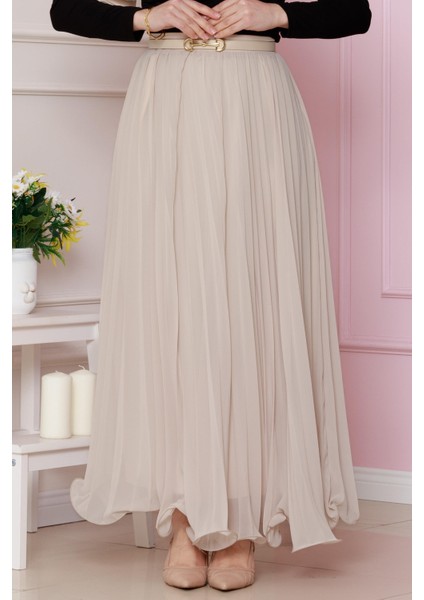 Piliseli Şifon Etek-Bej modelleri