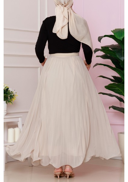 Piliseli Şifon Etek-Bej indirimleri