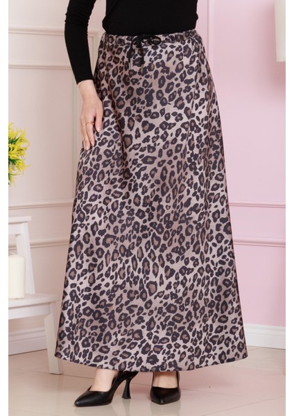 Beli Bağcıklı Leopar Desenli Etek-Vizon fiyatları