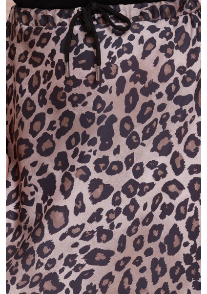 Beli Bağcıklı Leopar Desenli Etek-Vizon fırsatları