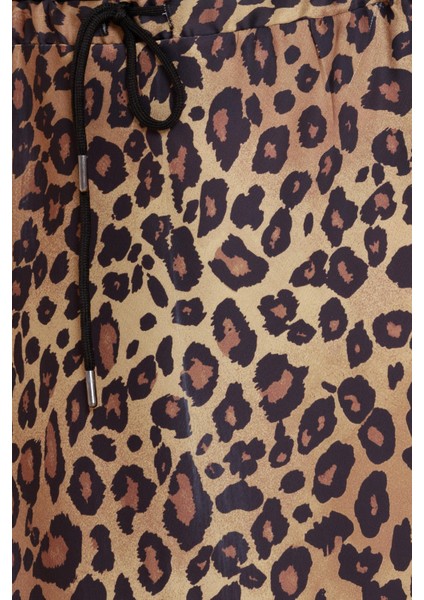 Beli Bağcıklı Leopar Desenli Etek-Hardal