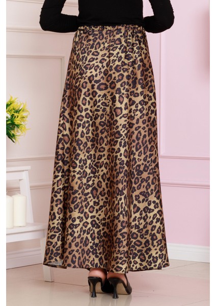 Beli Bağcıklı Leopar Desenli Etek-Hardal