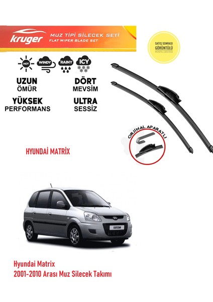 Hyundai Matrix 2001-2010 Arası Muz Silecek Takımı Araca Özel Orijinal Aparat