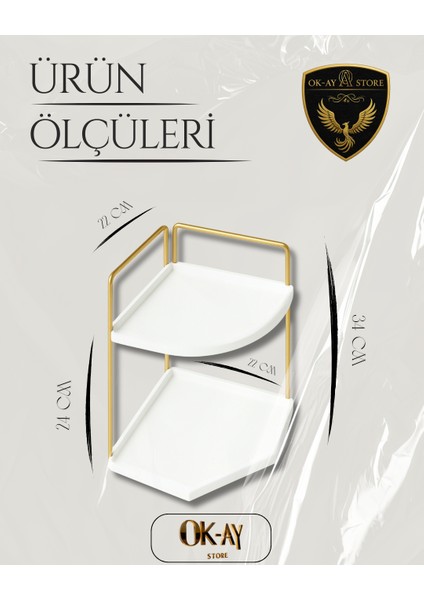 Dekoratif 2 Katlı Raf | Çok Amaçlı Organizer Paslanmaz Çelik & Ahşap Stand – Salon, Mutfak, Banyo, Çalışma Alanı Için