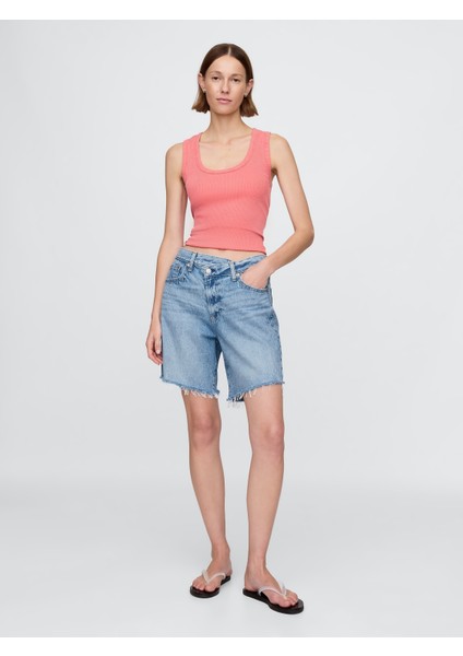 Kadın Mavi 8" Mid Rise '90S Loose Denim Bermuda Şort