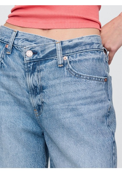 Kadın Mavi 8" Mid Rise '90S Loose Denim Bermuda Şort