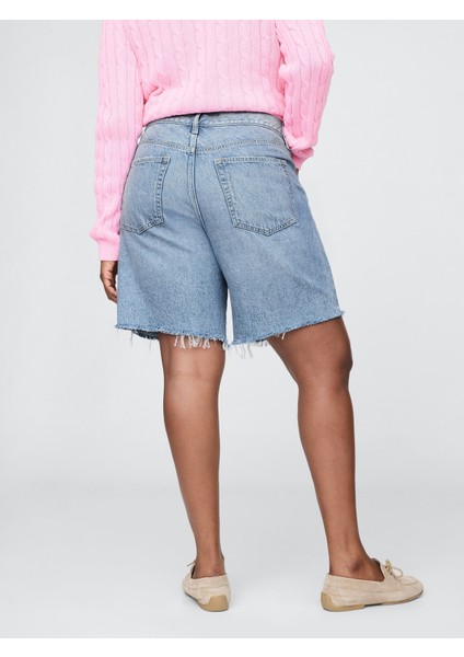 Kadın Mavi 8" Mid Rise '90S Loose Denim Bermuda Şort