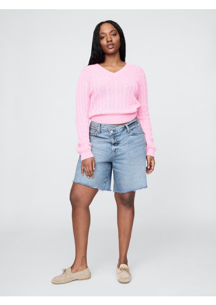 Kadın Mavi 8" Mid Rise '90S Loose Denim Bermuda Şort