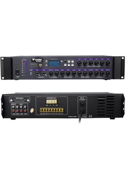 WM-2250U 250 Watt 100 Volt Usb-Sd-Bluetooth 6 Bölgeli Trafolu Mixer Anfi