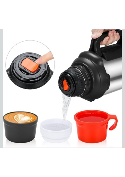 Termos 4,0 L, Paslanmaz Çelik Içecek Şişesi, 3 Bardaklı, Çift Duvar Yalıtımı, Kamp Su Şişesi, Kulplu, 24 Saat Sıcak ve Soğuk (Gümüş)
