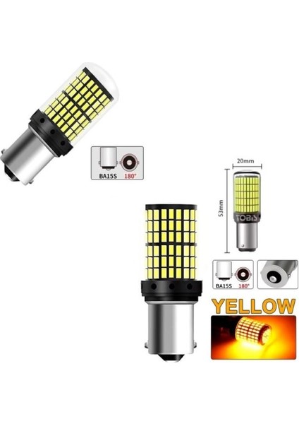 ( 2 x Adet ) 1 Takım. LED 93 21W Snyal Ampul 12V 144 LED Düz Yanar + Çakar Yellow Flash ( 21W 93 Ampul 144 LED Sarı Çakar)