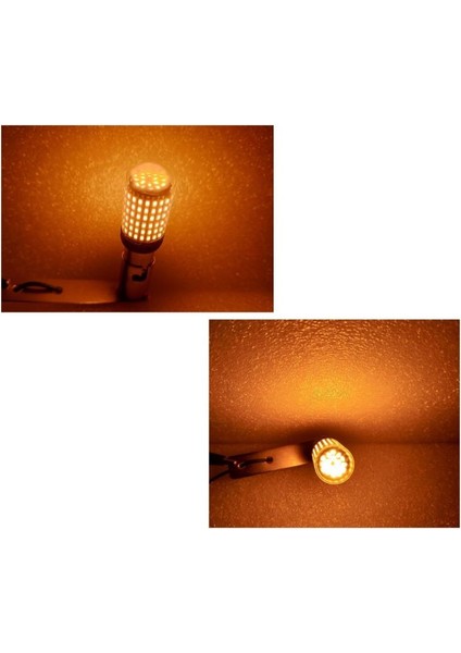 ( 2 x Adet ) 1 Takım. LED 93 21W Snyal Ampul 12V 144 LED Düz Yanar + Çakar Yellow Flash ( 21W 93 Ampul 144 LED Sarı Çakar)