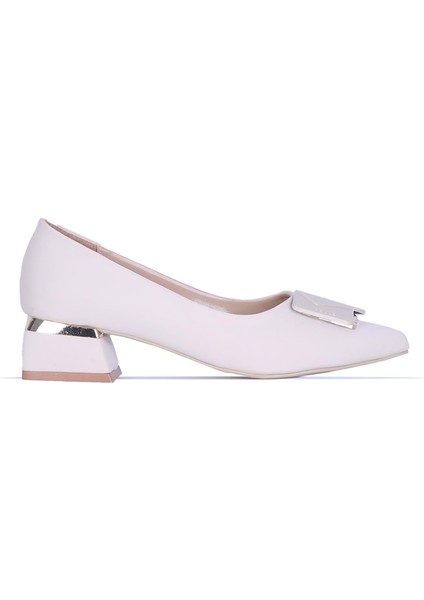 Moda Ayakkabı 855 Syh-Krem Kadın 3cm Topuklu Ayakkabı