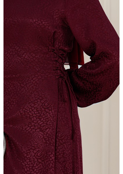 Banu Yanı Bağcıklı Saten Abiye-Bordo fırsatları