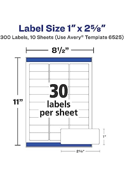 Lazer Yazıcılar Için Parlak Beyaz Adres Etiketleri, 1" x 2-5/8", 300 Etiket (6525)