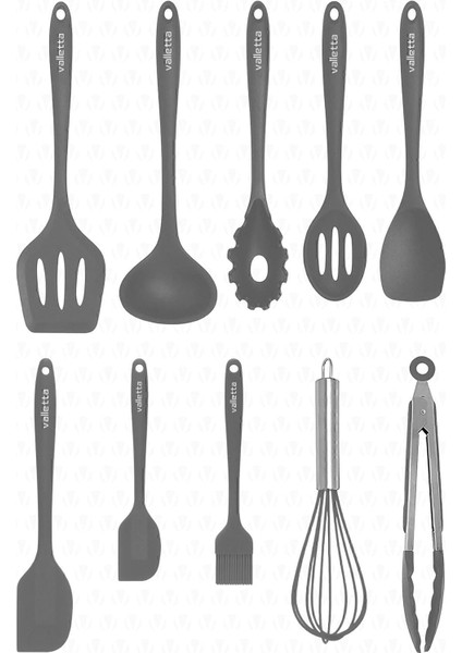 Salvatore Isıya Dayanıklı Yanmaz Yapışmaz Silikon Spatula Seti 10 Parça Gri VLT1118