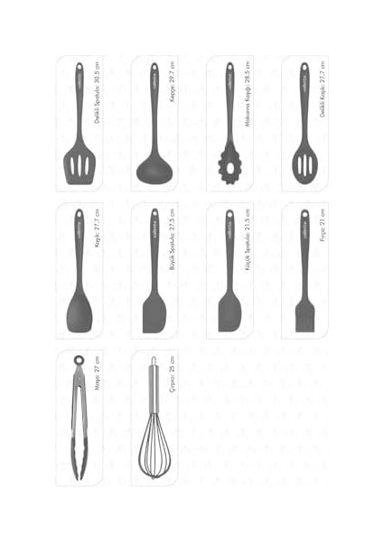 Salvatore Isıya Dayanıklı Yanmaz Yapışmaz Silikon Spatula Seti 10 Parça Gri VLT1118