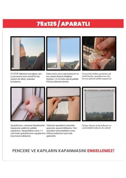 Luas Pencere Sinekliği, Tek Kanat Beyaz Tül Sineklik, Sivrisinek Ağı, Sinek Böcek Tutucu, Aparatlı Cam Sinek Teli, Kolay Montaj 75 cm