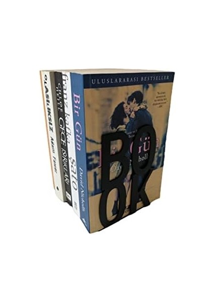Dekoratif Book Yazı Tasarımlı Kitap Tutucu Desteği Mat Siyah.(Kitap Ayraçı Hediyeli)