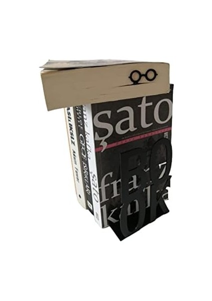 Dekoratif Book Yazı Tasarımlı Kitap Tutucu Desteği Mat Siyah.(Kitap Ayraçı Hediyeli)