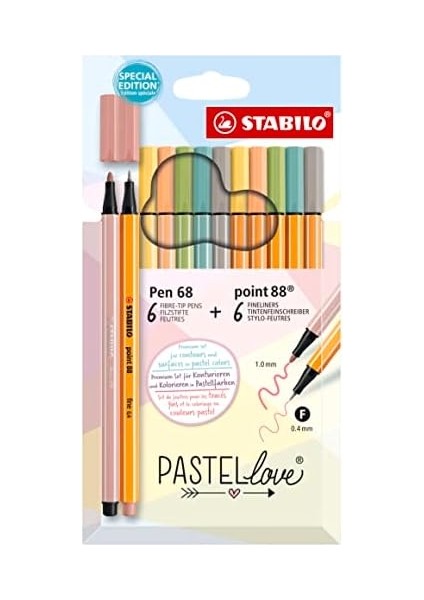 Point 88 & Pen 68 Pastellove - Ince Keçe Uçlu Kalem ve Keçe Uçlu Boya Kalemi - 12'li Paket - Çeşitli Renkler