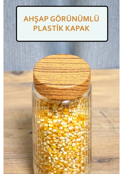 6'lı Cam Kavanoz Seti Plastik Ahşap Görünümlü Kapak Büyük Boy Erzak Bakliyat Saklama Seti 1500 ml fiyatları