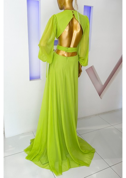 Yeşil Yırtmaç Detaylı Abiye Elbise fiyatları