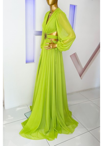 Yeşil Yırtmaç Detaylı Abiye Elbise fırsatları