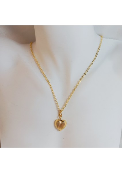 Altın Kaplama Minimal Tasarımlı Kalp Altın Kolye, Altın Kaplama Kalp Kolye, Altın Kaplama Gold Kalp Kolye, Kalp Kolye, Kadın Kolye, Hediyelik Kolye