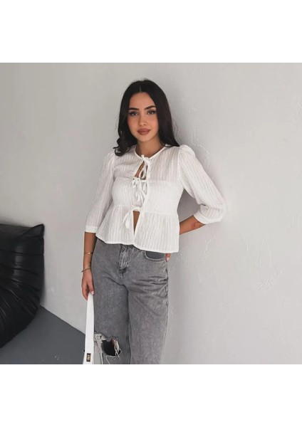 Önden Bağlamalı Crop Bluz