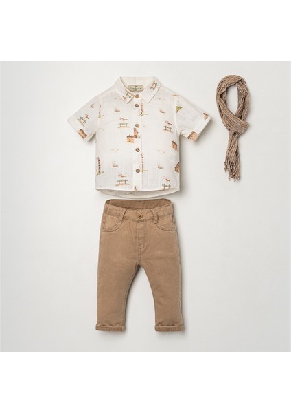 Cocosıss Şallı Kısa Kol Gömlek Pantolon Takım