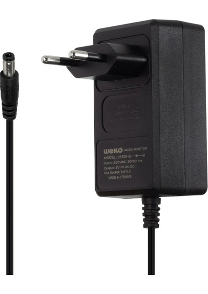 9 Volt - 3 Amper 5.5*2.5 Uçlu Yerli Üretim Plastik Kasa Priz Tipi Adaptör (5047)