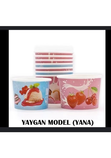 Dondurma Kabı ve Kaşığı ( 300 Kab + 500 gr Kaşık ) Neşeli Renklerde Yayvan Kap Modl