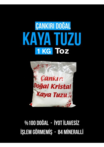Taş Değirmende Öğütülmüş Doğal Çankırı Kristal Kaya Sofra Tuzu Toz (1 Kg) Mavi Etiket