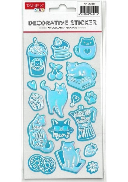 Tanex Kıds TNX-27107 Dekoratif Etiketler - Puffy Parlak Şeker Kedi Serisi Stıcker