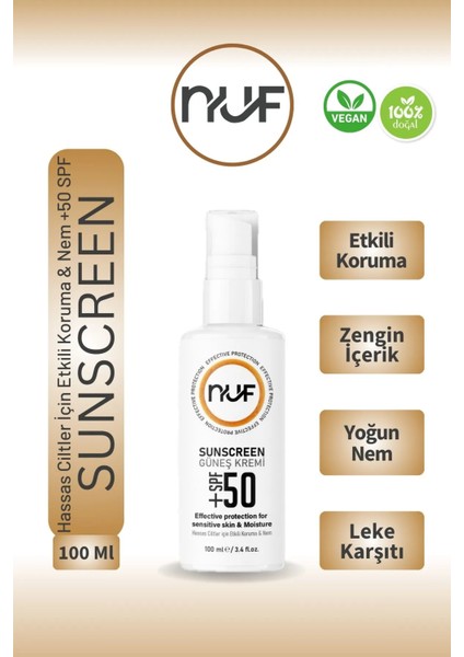 Nuf 50 SPF Tüm Ciltlere Uygun Güneş Kremi - Koruyucu Ve Nemlendirici 100 ml