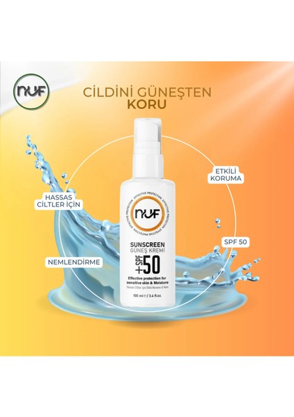 Nuf 50 SPF Tüm Ciltlere Uygun Güneş Kremi - Koruyucu Ve Nemlendirici 100 ml