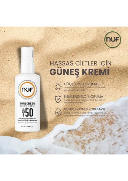 Nuf 50 SPF Tüm Ciltlere Uygun Güneş Kremi - Koruyucu Ve Nemlendirici 100 ml
