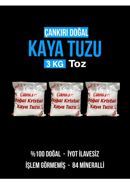 Taş Değirmende Öğütülmüş Doğal Çankırı Kristal Kaya Sofra Tuzu Toz (3 kg) Mavi Etiket