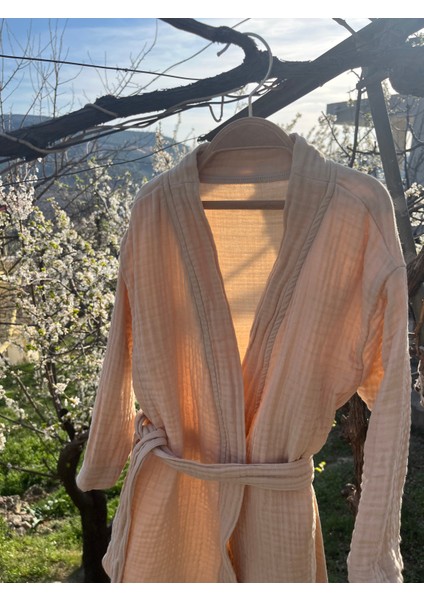 Pamuk 4 Kat Müslin Kapüşonsuz Bornoz