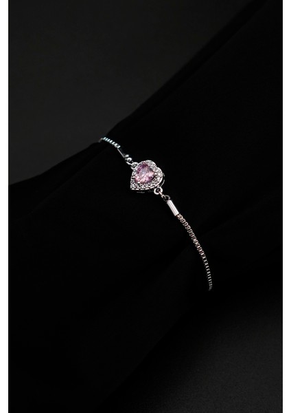 Pandora's Zirkon Taşlı Kalp Charm Model Gümüş Renk Ayarlanabilir Kadın Bileklik