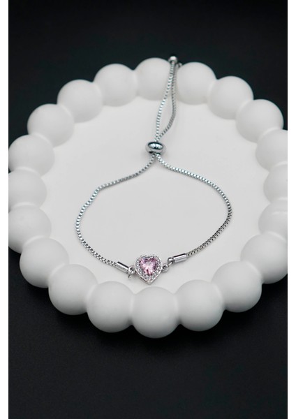 Pandora's Zirkon Taşlı Kalp Charm Model Gümüş Renk Ayarlanabilir Kadın Bileklik