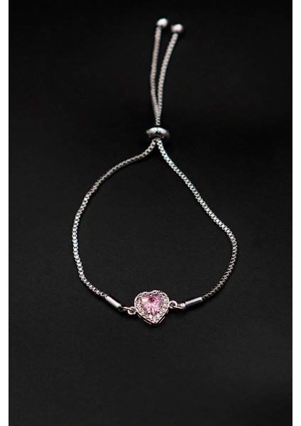 Pandora's Zirkon Taşlı Kalp Charm Model Gümüş Renk Ayarlanabilir Kadın Bileklik
