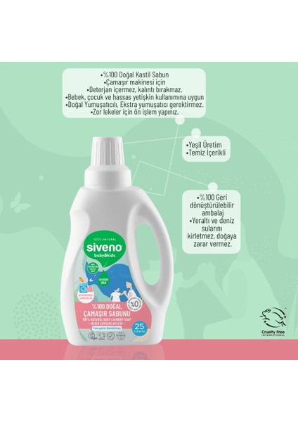 %100 Doğal Bebek Çamaşır Sabunu Kendinden Yumuşatıcılı Bitkisel Deterjan Vegan 750 ml X2 Adet